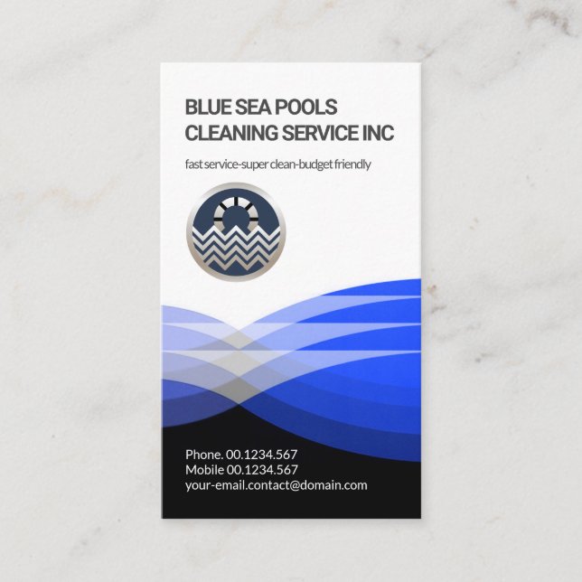 Stylish Blue Water Waves Swimming Pool Business Card (Front)
