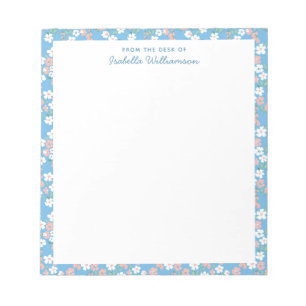 Stylish Blue Watercolor Floral Farmhouse Name Notepad