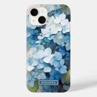 Stylish Blue Watercolor Hydrangea Name Template