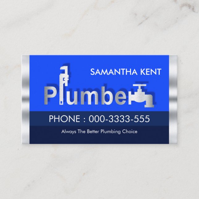 Stylish Blue Waters Plumber Signage Business Card (Front)