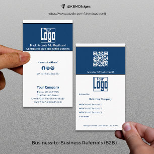 Stylish Blue White Black Services QR Code B2B Referral Card