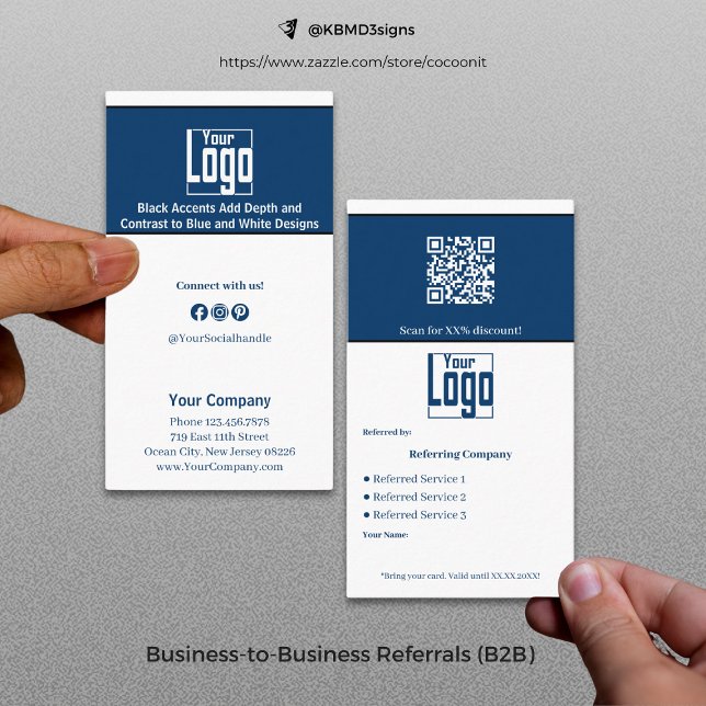 Stylish Blue White Black Services QR Code B2B  Referral Card (Stylish Blue White Black Services QR Code B2B Referral Card)