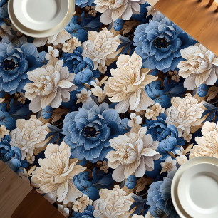 Stylish Blue White Floral Ivory Tablecloth Decor