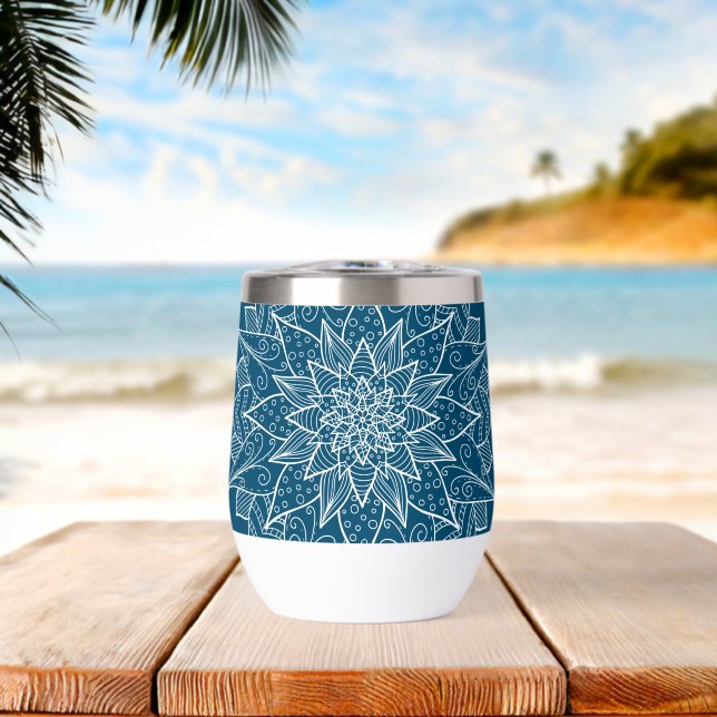 Stylish Blue White Mandala Floral  (Beach (Rotated))
