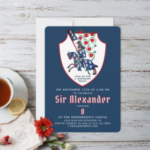 Stylish Blue White Red Medieval Armor Knight Horse Invitation
