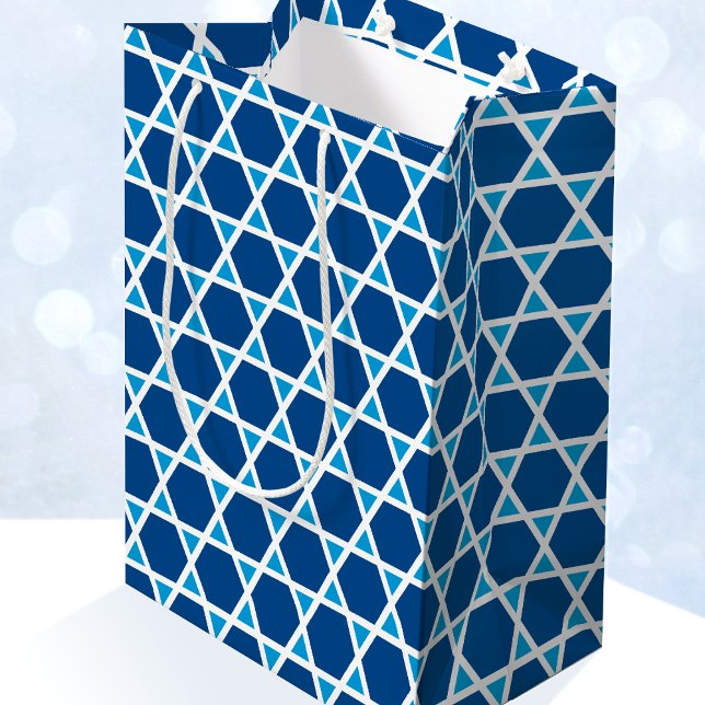Stylish Blue White Star Pattern Birthday Medium Gift Bag (Creator Uploaded)