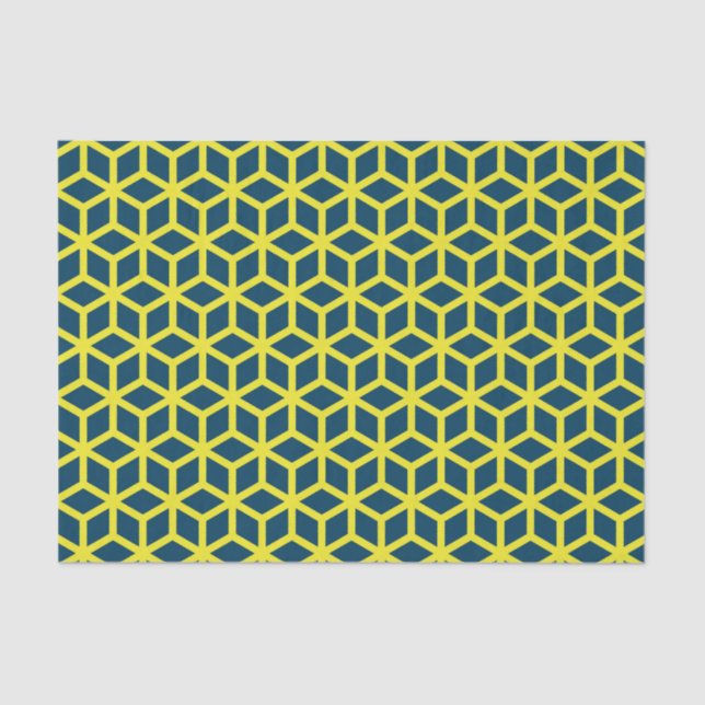Stylish Blue Yellow Geometric Pattern Tissue Paper (Front)