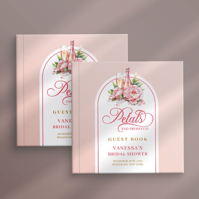 Stylish blush and gold petals prosecco Bridal Guest Book (Stylish blush and gold petals prosecco Bridal Guest Book)