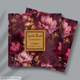Stylish Blush Burgundy Gold Boho Wedding Guest Book