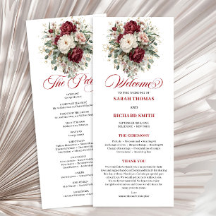 Stylish Blush Burgundy Greenery Wedding Program Programme