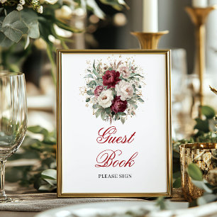 Stylish Blush Burgundy Guest Book Tabletop Sign
