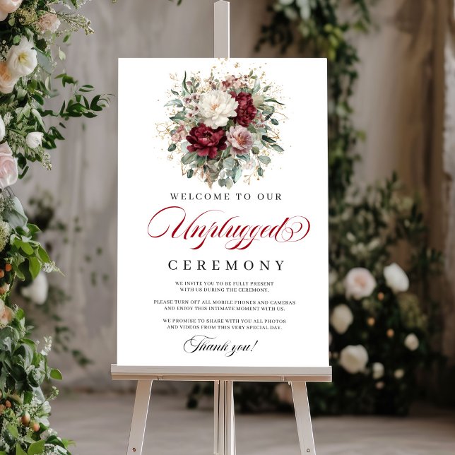 Stylish Blush Burgundy Unplugged Ceremony Poster (Stylish Blush Burgundy Unplugged Ceremony Poster)