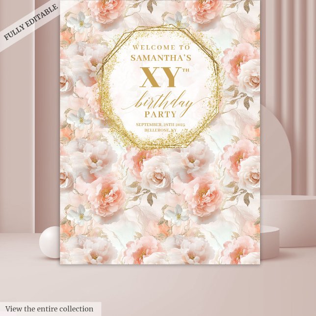 Stylish Blush Gold Watercolor Birthday Tapestry (Stylish Blush Gold Watercolor Birthday Tapestry

)