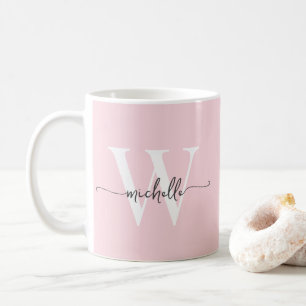 Stylish Blush Monogram Name Calligraphy Script Coffee Mug