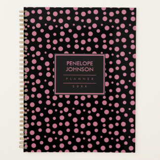 Stylish Blush Pink Black Polka Dot Pattern Planner