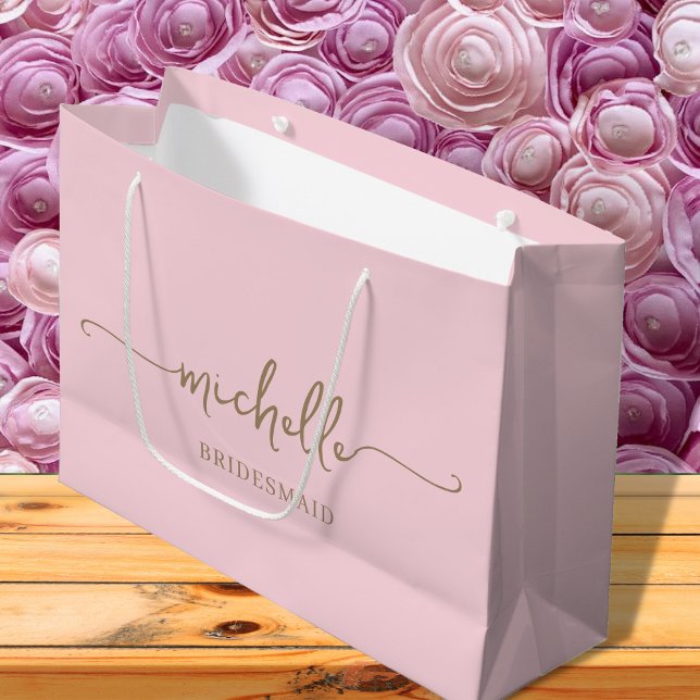 Stylish Blush Pink Chic Gold Monogram Script Large Gift Bag (Creator Uploaded)