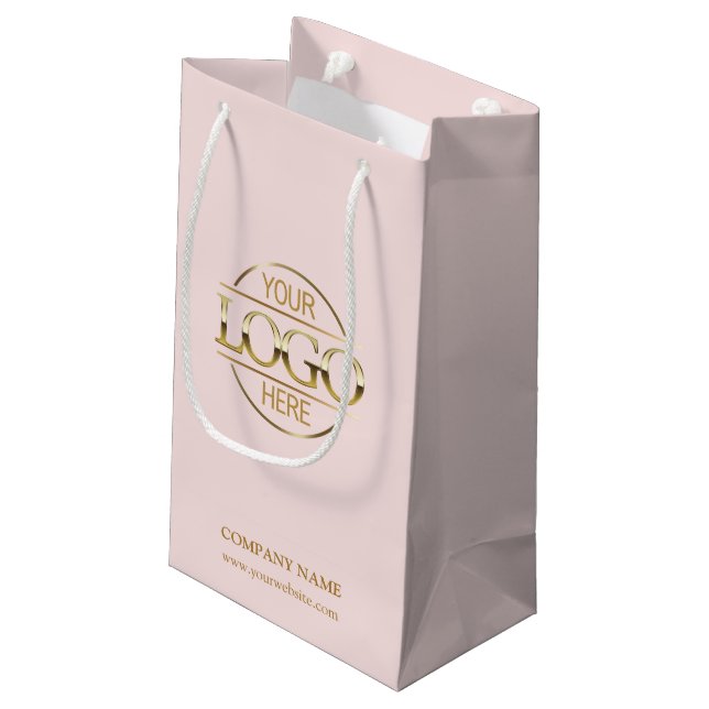 Stylish Blush Pink Corporate Company Business Logo Small Gift Bag (Back Angled)