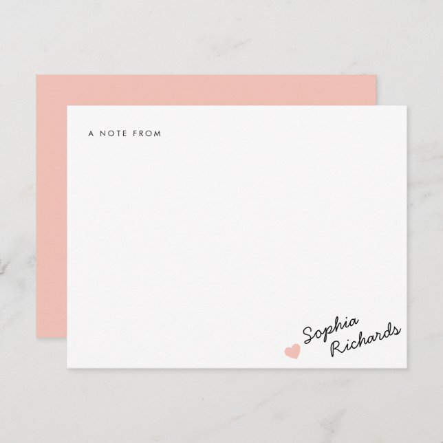 Stylish Blush Pink Feminine Heart Stationery Card (Front/Back)