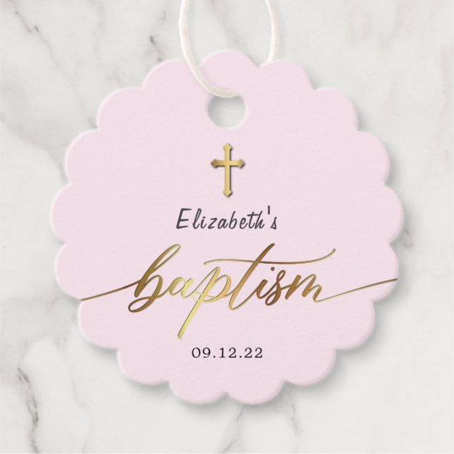 Stylish Blush Pink Girl Baptism Thank You Favour Tags (Front)