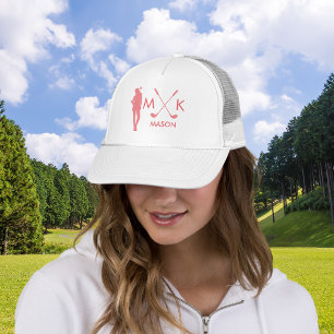 Stylish Blush Pink   Modern Lady Golf Player Trucker Hat