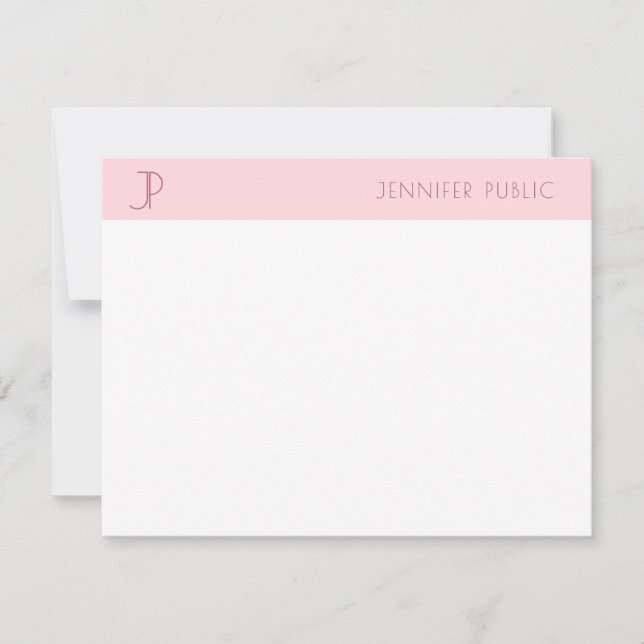 Stylish Blush Pink Monogram Modern Minimalistic Card (Front)