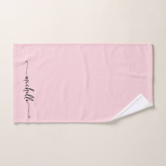 Stylish Blush Pink Monogram Name Script Signature  Hand Towel