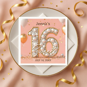 Stylish Blush Pink Pearl Gold Sweet 16 Birthday Napkin