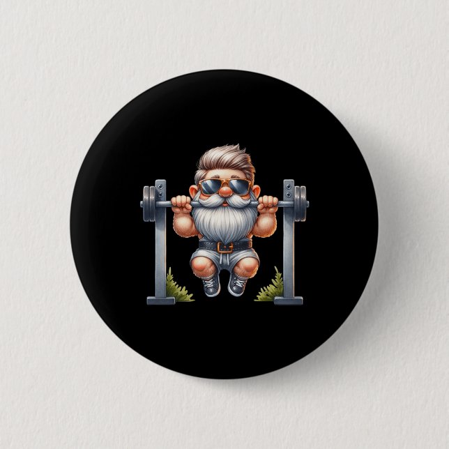Stylish Body Building Gnome Does Pull-ups On A Dum 6 Cm Round Badge (Front)
