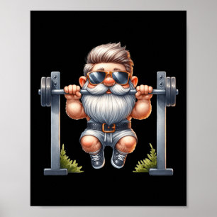 Stylish Body Building Gnome Does Pull-ups On A Dum Poster