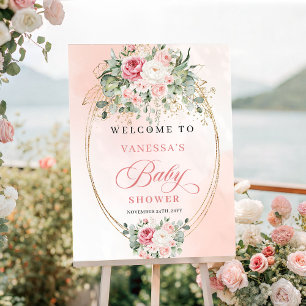 Stylish Bohemian Blush Roses Baby Shower Welcome Poster