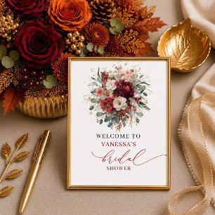 Stylish bohemian burgundy floral bridal shower tab poster