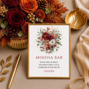 Stylish bohemian burgundy floral greenery mimosa b poster
