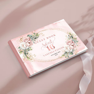 Stylish Bohemian Pink Flowers Greenery Guest Book