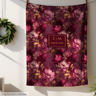 Stylish Boho Blush Burgundy Gold Personalised  Fleece Blanket