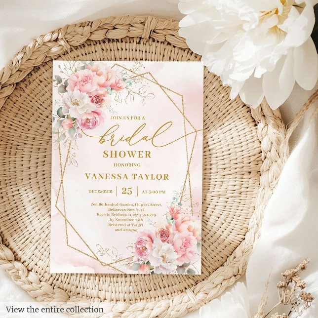 Stylish Boho Blush Gold Frame Bridal Shower Invite (Stylish Boho Blush Gold Frame Bridal Shower Invite)