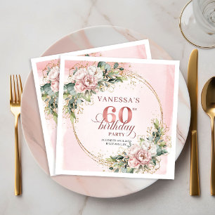 Stylish Boho Blush Pink Floral Gold 60th Birthday Napkin