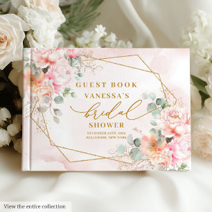 Stylish Boho Blush Pink Gold Glitter Bridal Shower Guest Book