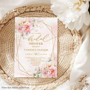 Stylish Boho Blush Pink Roses Gold Bridal Shower  Invitation