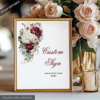 Stylish Boho Burgundy White Floral Wedding Sign