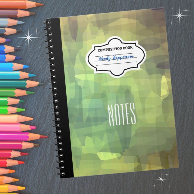 Stylish BOHO Camo Patterned Custom Composition  Notebook (Personalize with your name and subject.  Available in multiple colors. )