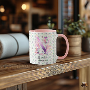 Stylish Boho Chic Floral Monogram Mug - N