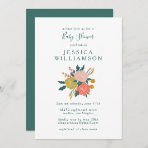 Stylish Boho Floral Art Simple Baby Shower Invitation