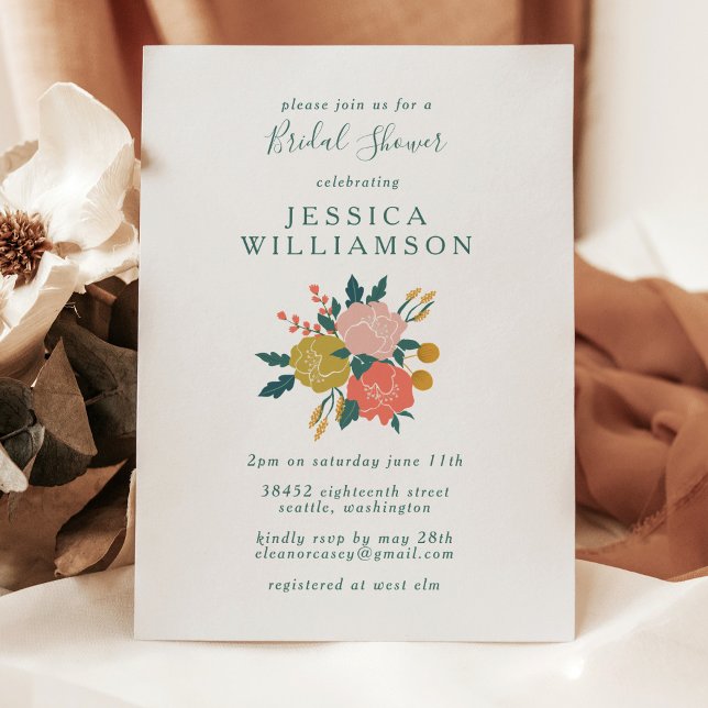 Stylish Boho Floral Art Simple Bridal Shower Invitation (Creator Uploaded)