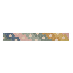 Stylish Boho Geometric Pattern Blue Green Blush Satin Ribbon