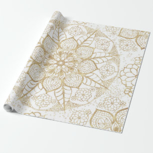 Stylish boho hand drawn golden mandala wrapping paper