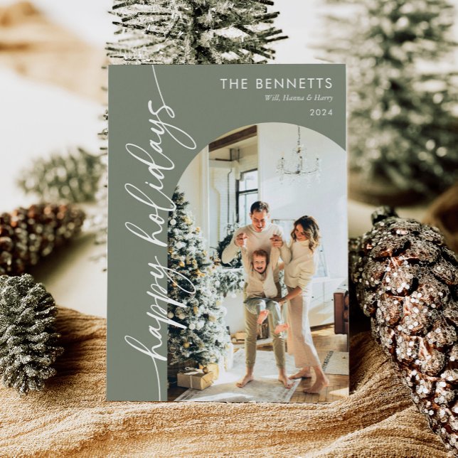 Stylish Boho Happy Holidays Arch Photo Holiday Card (Creator Uploaded)