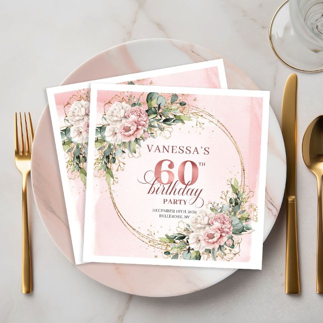 Stylish boho light pink floral shimmer 60 birthday napkin (Stylish boho light pink floral shimmer 60th birthday napkins

)