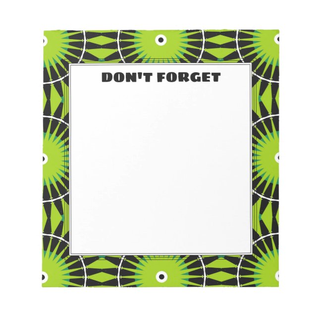 Stylish Boho Lime Green Pattern Don't Forget Notepad (Front)