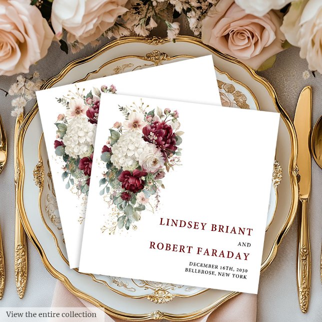 Stylish Boho Merlot Blush Sage Gold Roses Wedding Napkin (Stylish Boho Merlot Blush Sage Gold Roses Wedding Paper Dinner Napkins)