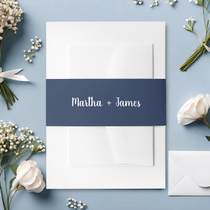 Stylish Boho Navy Blue & White Custom Wedding Invitation Belly Band